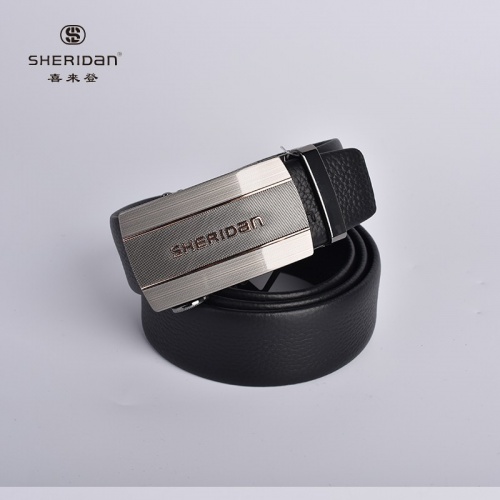 SHERIDAN 喜來(lái)登 男士皮帶男真皮層牛皮帶商務(wù)休閑平滑自動(dòng)扣腰帶板扣腰帶男皮帶 NL71051S 黑色
