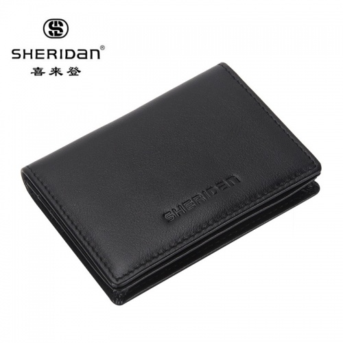 SHERIDAN 喜來登 男士真皮短款商務(wù)頭層牛皮橫款兩折錢夾皮夾多功能票夾男錢包NL160913S 黑色